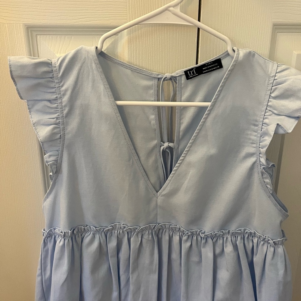 Zara Blue Peplum Ruffle Top Medium - Picture 8 of 10
